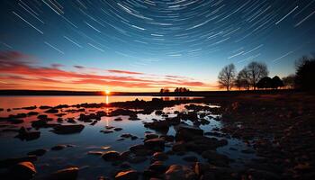 ai generato tranquillo scena natura bellezza nel un' stellato estate notte generato di ai foto