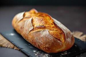 ai generato un' pagnotta di pane su nero sfondo. generativo ai foto