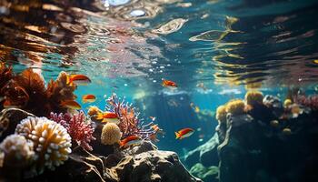 ai generato il vivace subacqueo scogliera vetrine natura bellezza nel Multi colorato pesce generato di ai foto