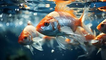 ai generato vivace pesce rosso nuoto nel un' colorato subacqueo tropicale Paradiso generato di ai foto