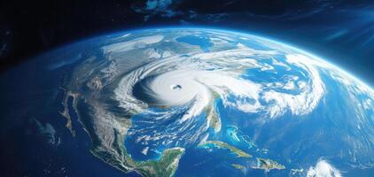 ai generato uragano si avvicina il americano continente visibile sopra il terra , un' Visualizza a partire dal il satellitare foto