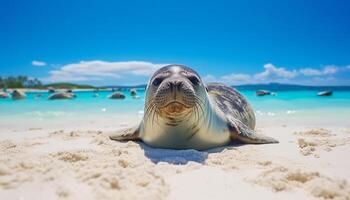 ai generato carino foca nuoto nel turchese acqua, godendo estate vacanza generato di ai foto