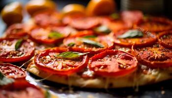 ai generato freschezza su tavolo fatti in casa, sano, buongustaio Pizza, vegetariano cibo generato di ai foto