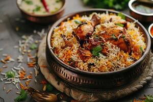 ai generato reale festa, maestro il arte di pollo biryani a casa. generativo ai foto