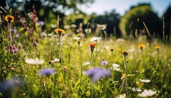 ai generato il prato bellezza nel natura, un' vivace camomilla pianta generato di ai foto