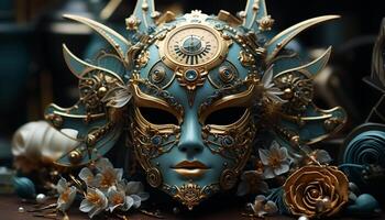 ai generato un' d'oro maschera travestimenti il eleganza di culturale tradizioni generato di ai foto