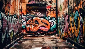 ai generato graffiti vernici città vita, sporco muri, e vivace creatività generato di ai foto
