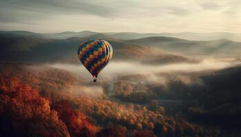 ai generato caldo aria Palloncino volante al di sopra di montagna gamma nel autunno generato di ai foto