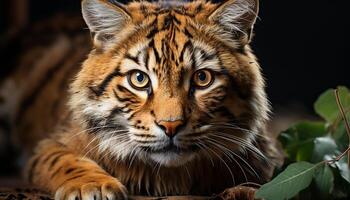 ai generato maestoso tigre fissando, natura bellezza nel un' carino, pericoloso ritratto generato di ai foto