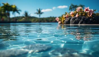 ai generato estate vacanze nuoto nel il tranquillo, tropicale nuoto piscina generato di ai foto
