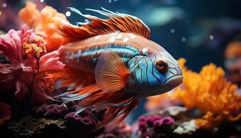 ai generato subacqueo animale pesce natura scogliera, Multi colorato acqua tropicale clima generato di ai foto