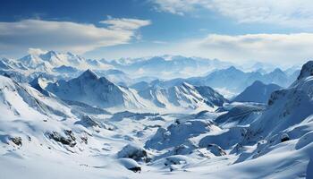 ai generato montagna picco coperto nel neve, un' tranquillo inverno paesaggio generato di ai foto