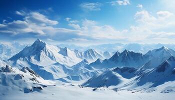 ai generato maestoso montagna picco, neve coperto paesaggio, tranquillo scena, congelato bellezza generato di ai foto