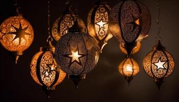 ai generato raggiante lanterna si illumina buio notte, simboleggiante culturale celebrazione generato di ai foto