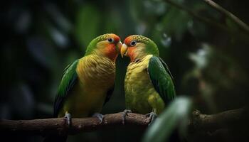 ai generato carino ara perching su ramo, vivace colori nel natura generato di ai foto