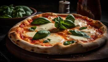 ai generato freschezza e gusto su un' rustico di legno tavolo, italiano buongustaio generato di ai foto