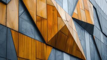 ai generato geometrico forme creare un intrigante modello su un' edificio facciata, ai generato. foto