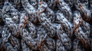 ai generato Esplorare il intricato bellezza di un' cavo maglia modello nel Questo macro fotografia, rivelatrice il struttura di un' lana maglione. ai generato. foto