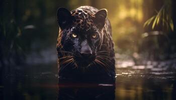 ai generato maestoso tigre fissando, riflettendo bellezza nel natura generato di ai foto