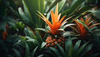 ai generato fresco ananas, un' tropicale frutta, maturo e succoso generato di ai foto