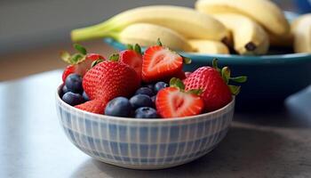 ai generato freschezza e dolcezza nel un' ciotola di bacca frutta generato di ai foto