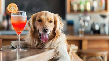 ai generato ubriaco cane gode cocktail, ai generato foto