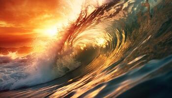 ai generato fare surf il maestoso onda, natura liquido avventura generato di ai foto