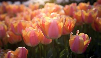 ai generato vivace tulipano fiorire porta bellezza per natura generato di ai foto