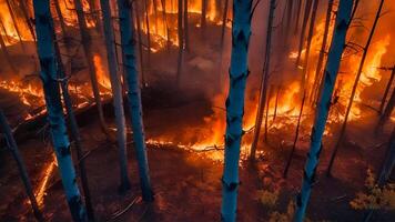 ai generato ardente fuoco nel il foresta foto