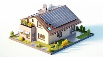 ai generato moderno Casa con solare pannelli su il tetto foto