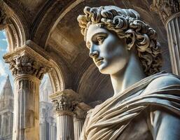 ai generato romano scultura entro un' tempio foto