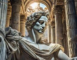 ai generato romano scultura entro un' tempio foto