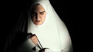religioso musulmano donna nel preghiera attrezzatura foto