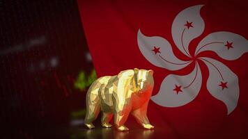 il oro orso su hong kong bandiera per attività commerciale concetto 3d resa. foto