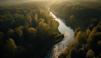 ai generato tranquillo prato riflette autunno bellezza, natura panoramico paesaggio generato di ai foto