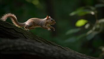 ai generato carino scoiattolo mangiare su ramo, circondato di naturale bellezza generato di ai foto