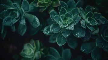 ai generato succulento pianta catturato nel macro dettaglio bagnata nel morbido naturale leggero accentuando vivace verde colore e acqua goccioline foto