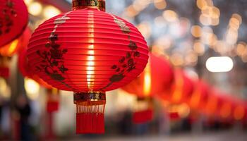 ai generato Cinese lanterne illuminare il notte, simboleggiante vivace cultura e celebrazione generato di ai foto
