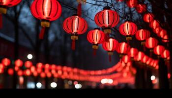 ai generato Cinese lanterne illuminare il notte, festeggiare tradizionale festival generato di ai foto