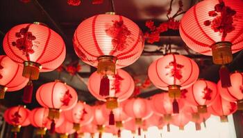 ai generato Cinese lanterne illuminare il notte, simboleggiante prosperità e fortuna generato di ai foto