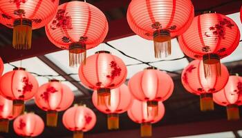 ai generato Cinese lanterne illuminare il notte, simboleggiante prosperità e fortuna generato di ai foto