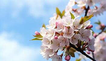 ai generato freschezza e bellezza nel natura primavera fiori su un' ciliegia albero generato di ai foto