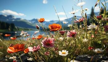 ai generato bellissimo prato di fiori selvatici nel il estate generato di ai foto