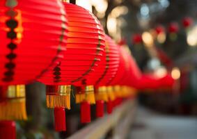 ai generato Cinese lanterne illuminare il notte, simboleggiante tradizione e fortuna generato di ai foto