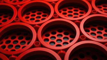 ai generato grassetto rosso costruzione piatto ornato con Impressionante nero cerchi, un' dinamico e vivace design. ai generato. foto