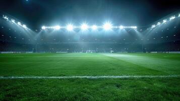 ai generato tuffo in il energia di sport con calcio stadio sfondi, un' dinamico visivo ambientazione per emozionante atletico sforzi. ai generato. foto