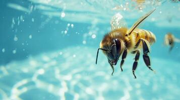 ai generato divertente subacqueo scena ape nel piscina giochi in profondità tuffo azione, ai generato. foto