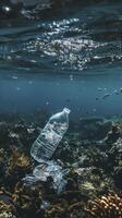 ai generato rottura il plastica ciclo nel nostro oceani - divieto plastica inquinamento, acqua giorno concetto. foto