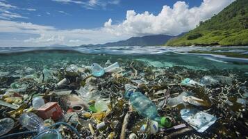 ai generato rottura il plastica ciclo nel nostro oceani - divieto plastica inquinamento, acqua giorno concetto. foto