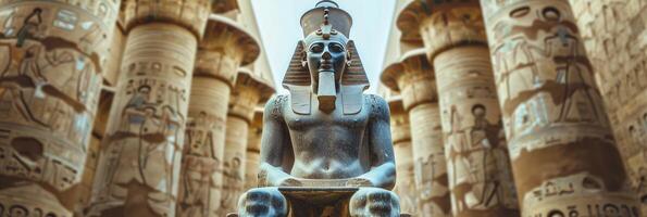 ai generato un' statua di un egiziano Faraone collocato al di fuori tempio nel Egitto foto